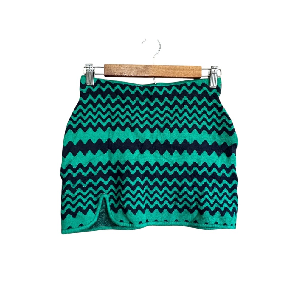 Urban Outfitters Chevron Zigzag‎ Knit Mini Skirt Green Black XS